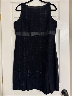 Inc Classic Black Sleeveless Bow-Waist Dress with silver sparkle.